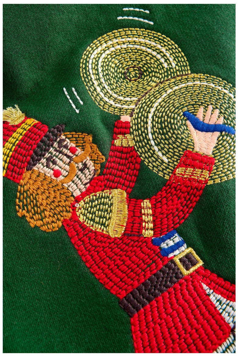 Kids' Festive Appliqué Sweatshirt, Alternate, color, GREEN NUTCRACKER MARCHING BAND