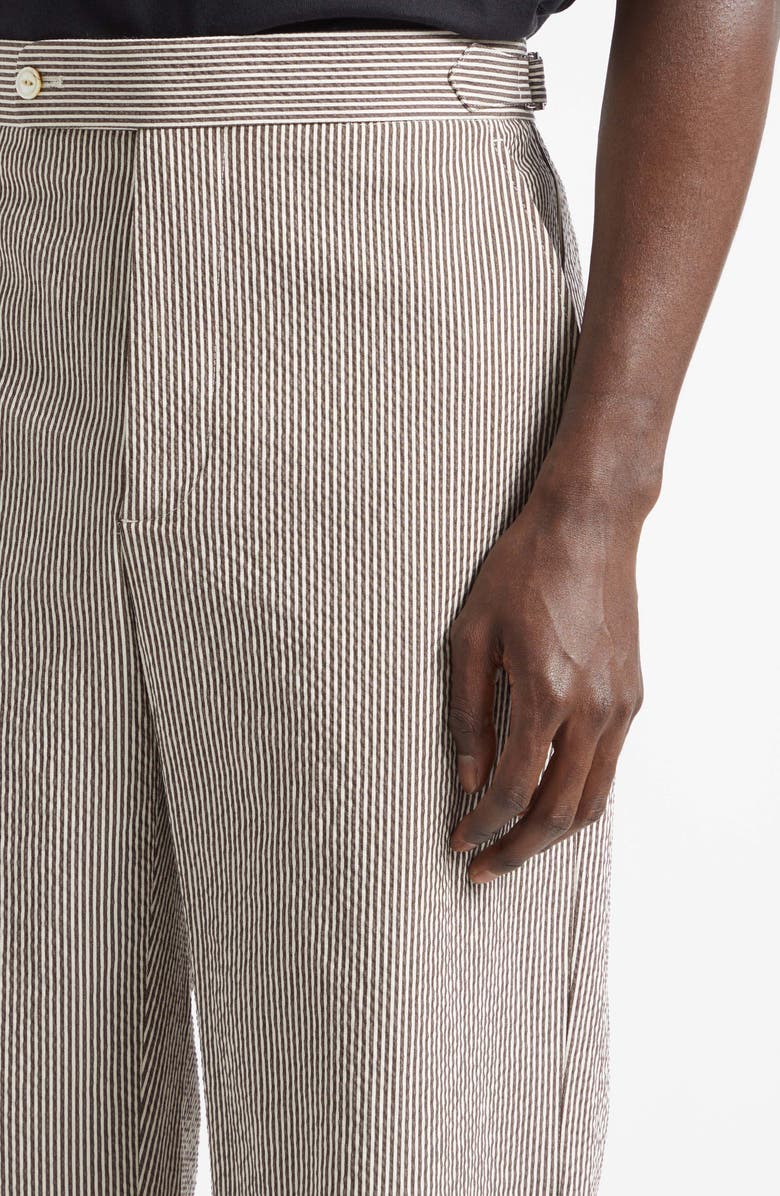 Bode Café Stripe Seersucker Trousers, Alternate, color, Brown White