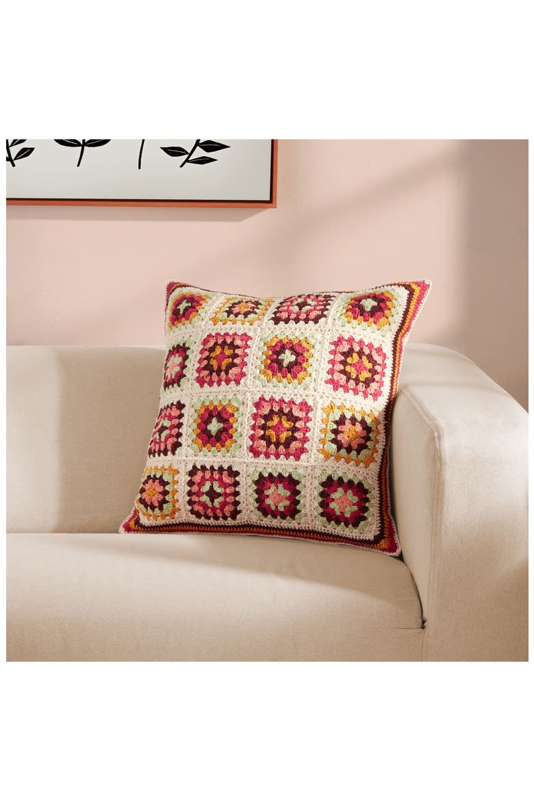 Cozy Corner Crochet Throw Pillow, Alternate, color, BEIGE MULTI
