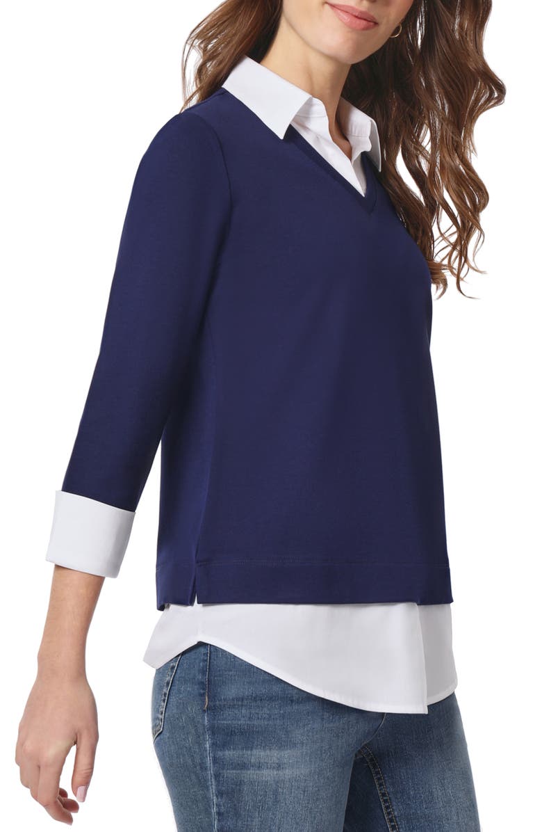 Jones New York Serenity Poplin Trim Knit Top, Alternate, color, 
