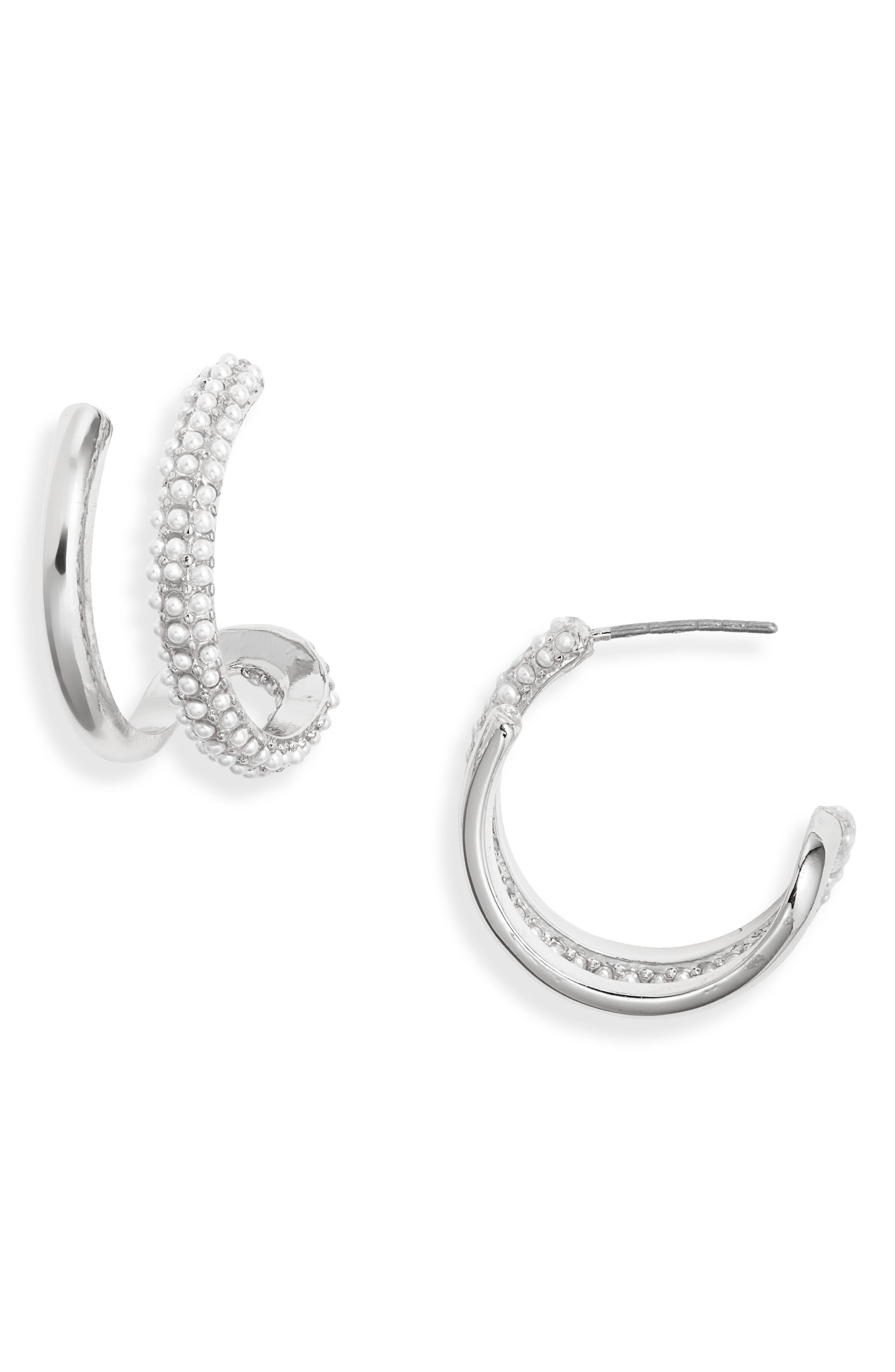 Open Edit Faux Pearl Hoop Earrings