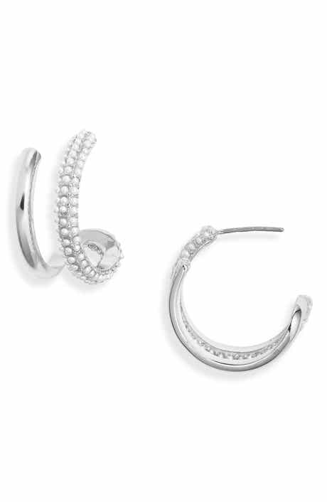 Open Edit Faux Pearl Hoop Earrings