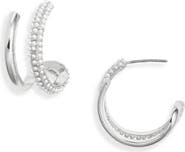 Open Edit Faux Pearl Hoop Earrings