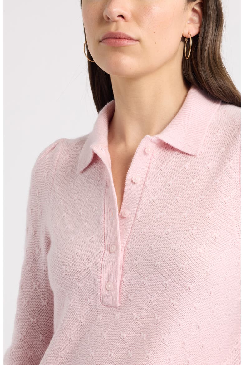 Puff Shoulder Wool & Cashmere Polo Sweater, Alternate, color, PINK PARFAIT