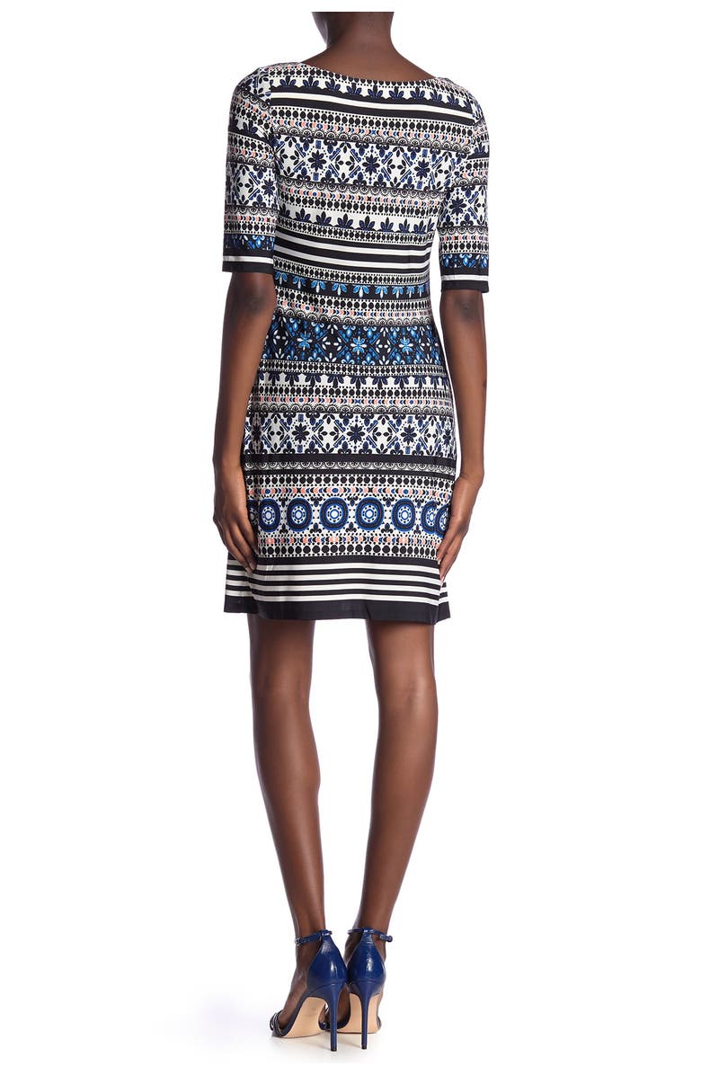 Eliza J Printed Boatneck Elbow Sleeve Dress, Alternate, color,