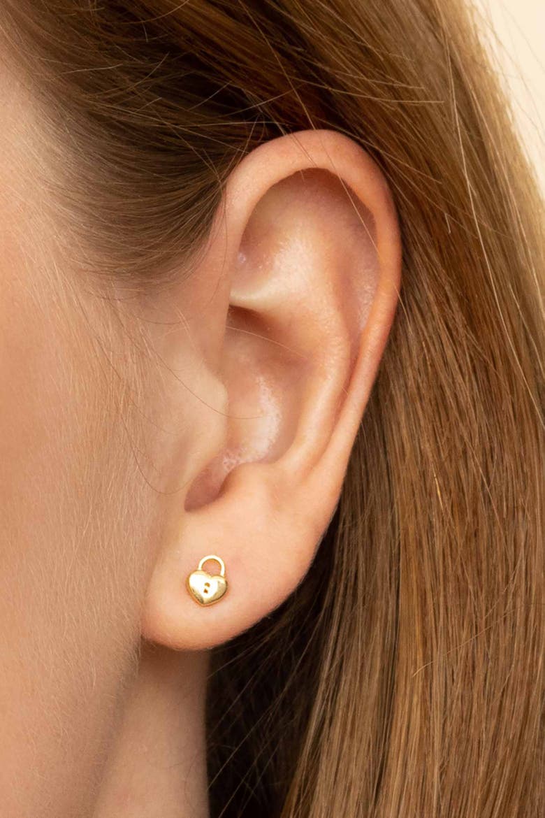 14K Yellow Gold Unlock My Heart Studs, Alternate, color, Yellow Gold
