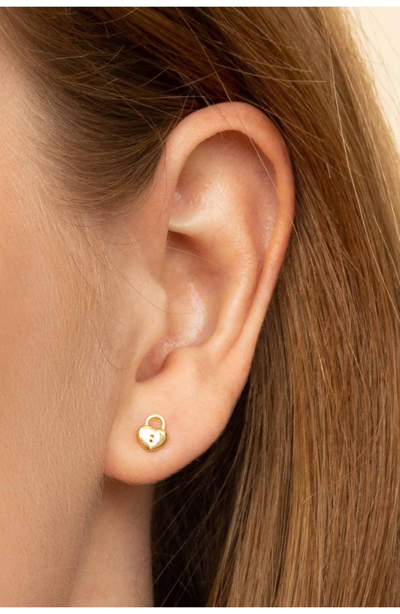 Oradina 14K Yellow Gold Unlock My Heart Studs, Alternate, color, Yellow Gold