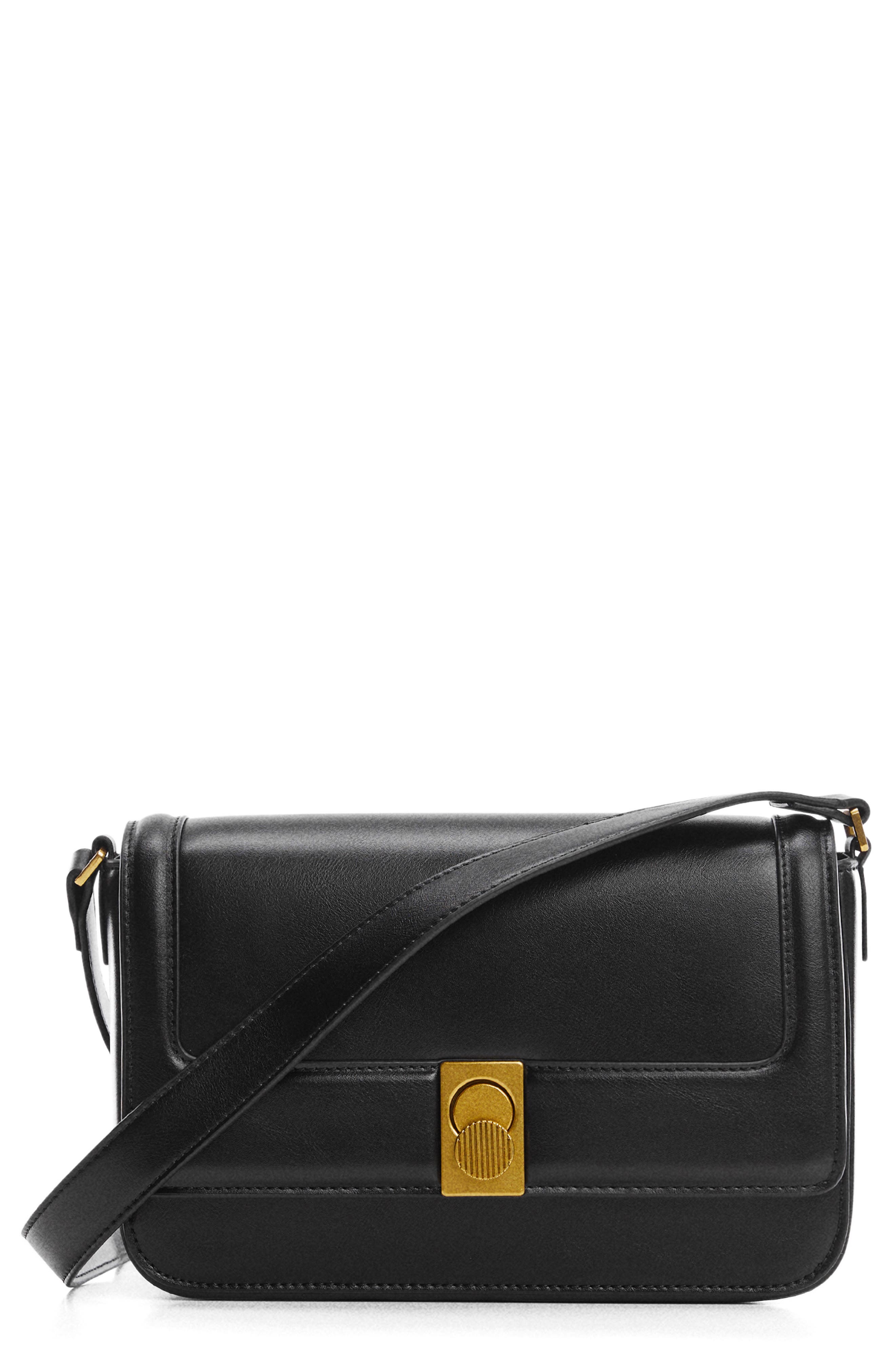 Faux Leather Crossbody Bag, Main, color, BLACK