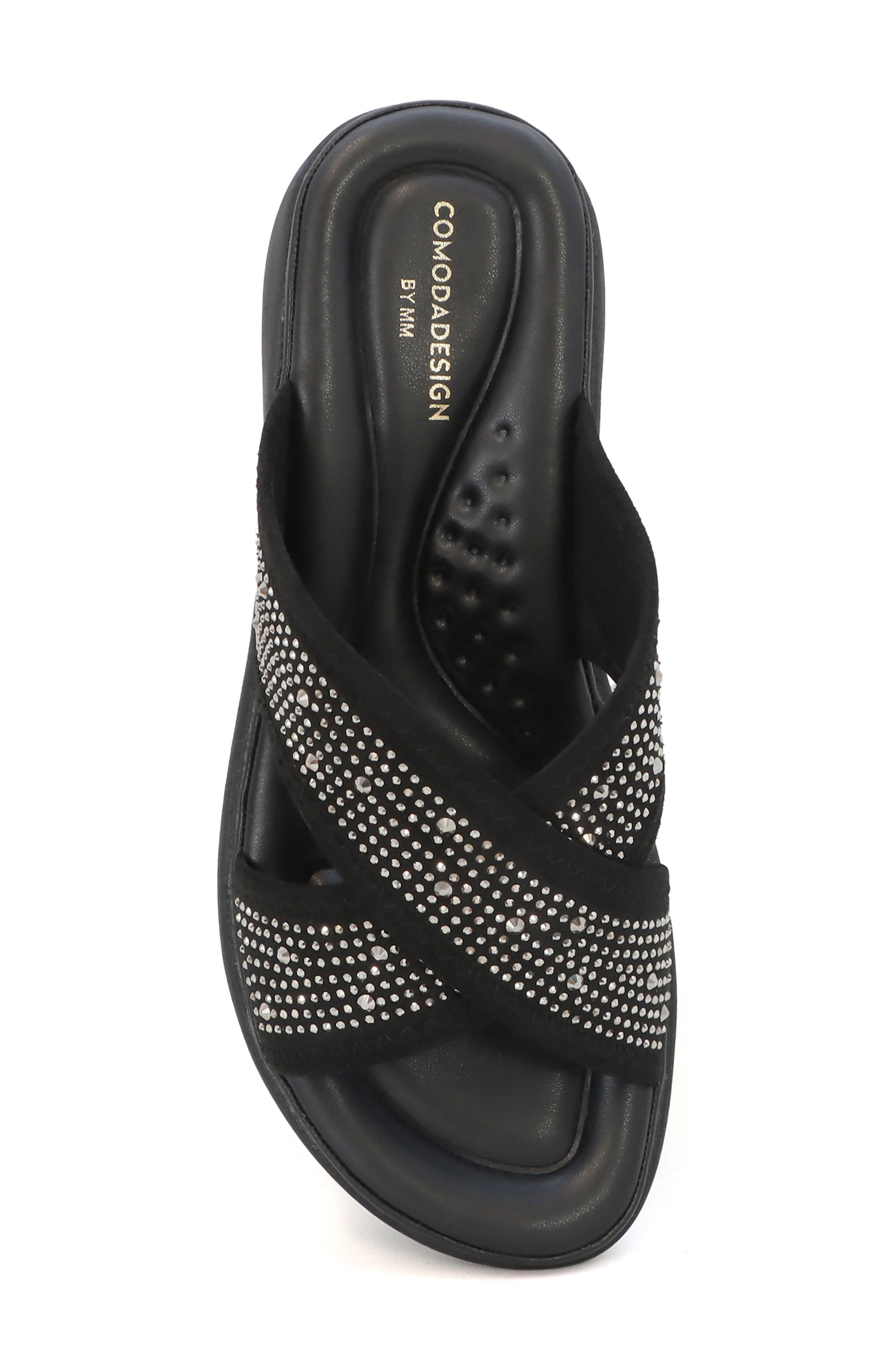 COMODA DESIGNS Nomi Rhinestone Embellished Slide Sandal, Alternate, color, Black