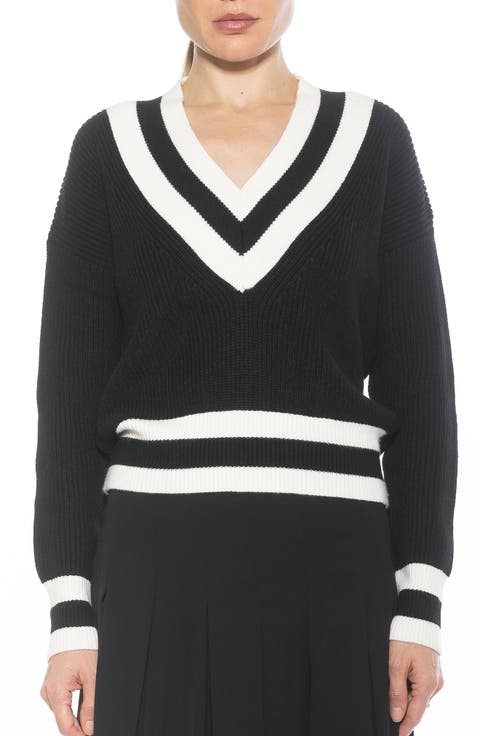 Leona V-Neck Varsity Polo Sweater