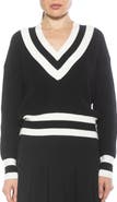 Alexia Admor Leona V-Neck Varsity Polo Sweater