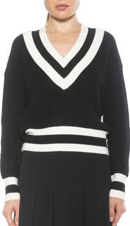 Alexia Admor Leona V-Neck Varsity Polo Sweater