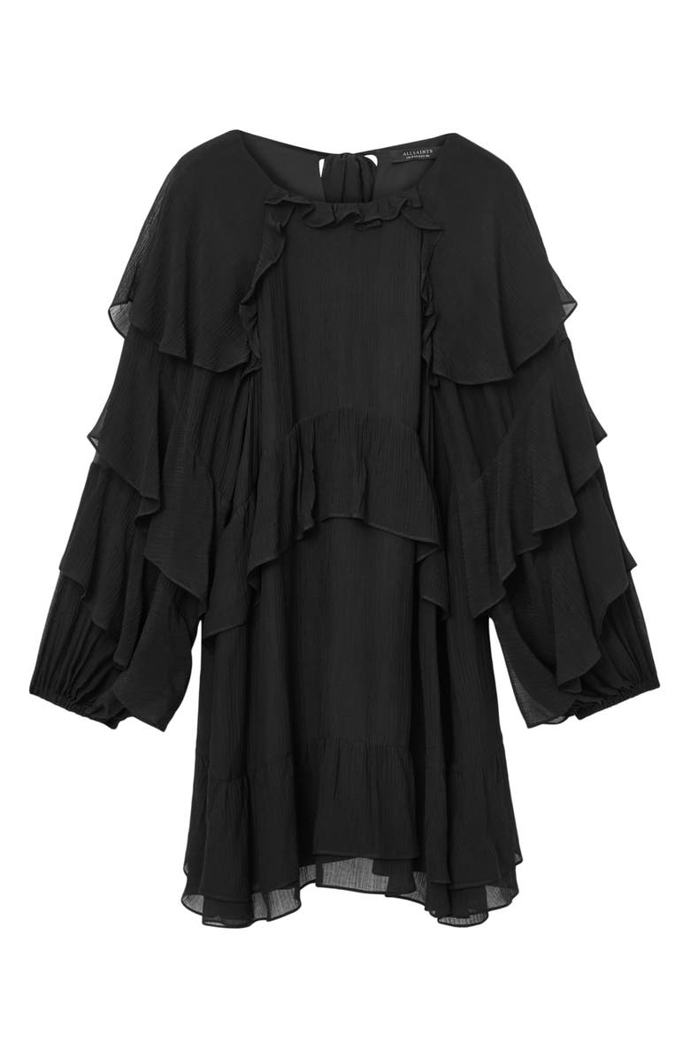 AllSaints Lissie Long Sleeve Ruffle Minidress, Alternate, color, Black