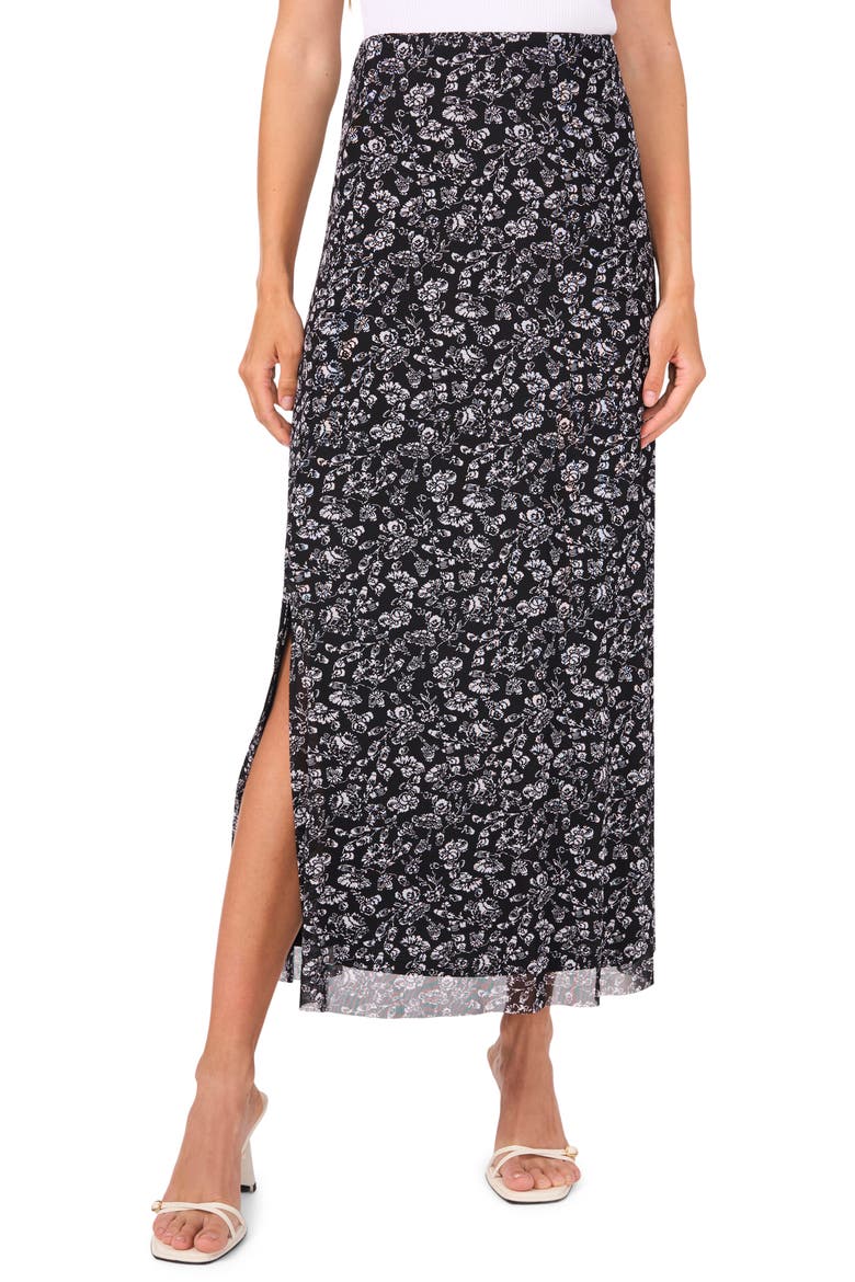 Printed Mesh Maxi Skirt, Main, color, RICH BLACK