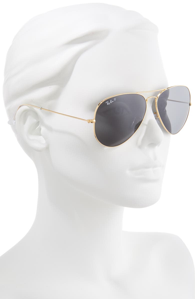 Ray-Ban Original 62mm Oversize Polarized Aviator Sunglasses, Alternate, color, Gold/ Black