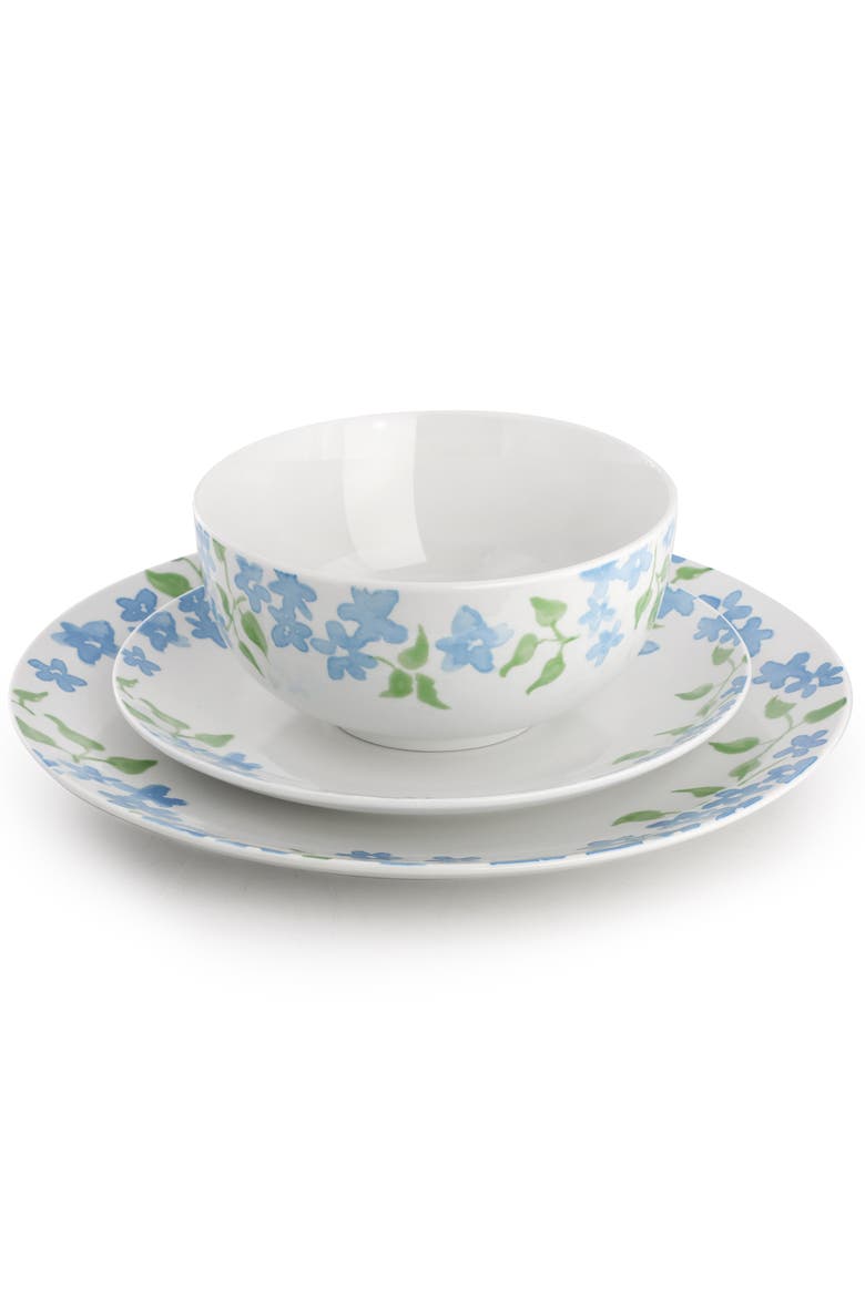 12 Piece Fine Ceramic Dinnerware Set in Blue Floral, Alternate, color, Blue