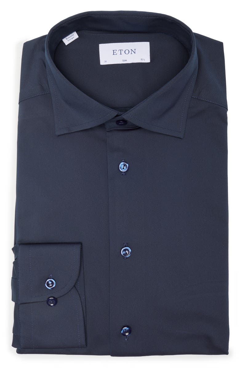 Eton Solid Navy Slim Fit Dress Shirt, Alternate, color, 