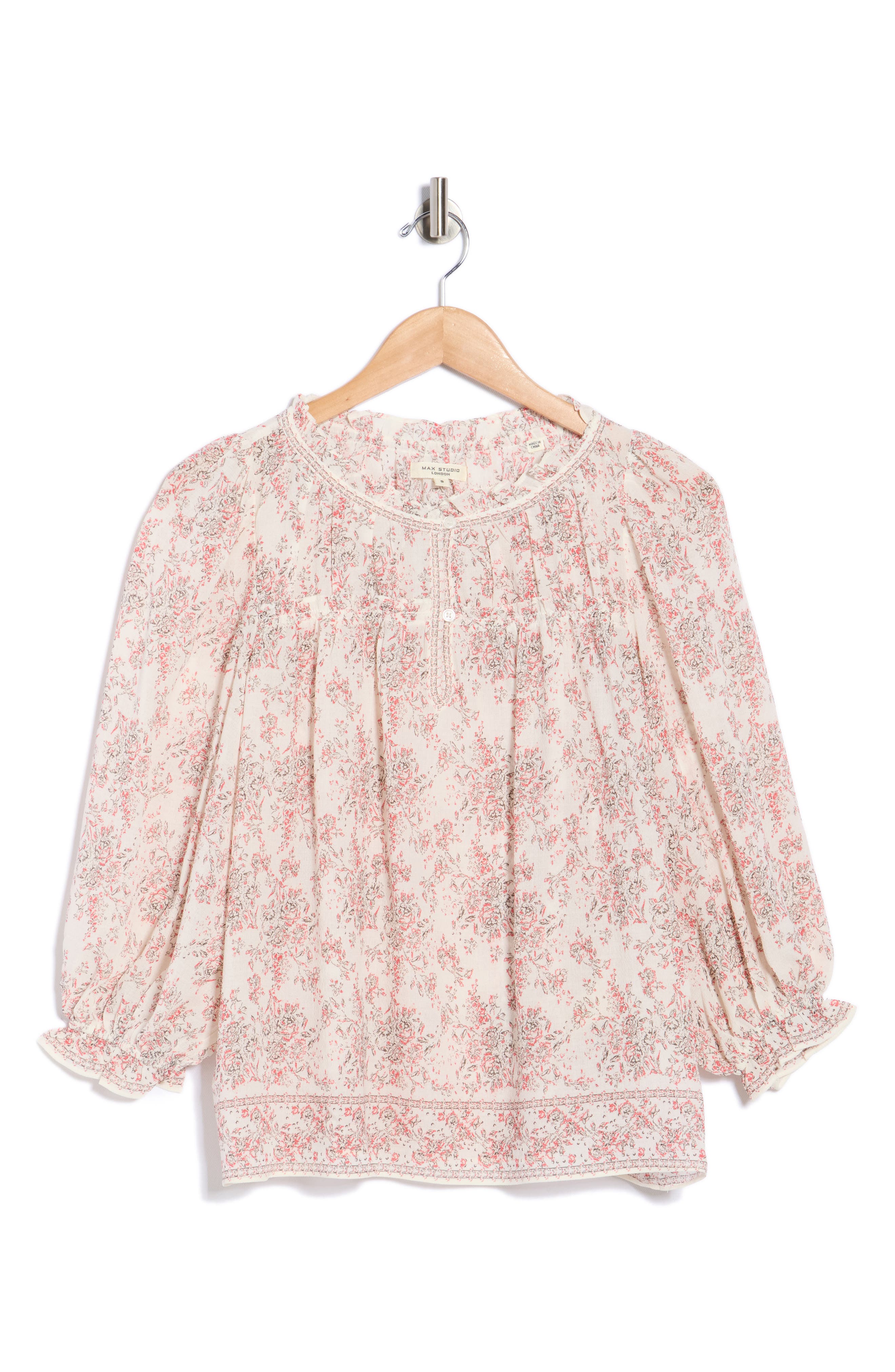 MAX STUDIO Floral Three-Quarter Bubble Sleeve Top