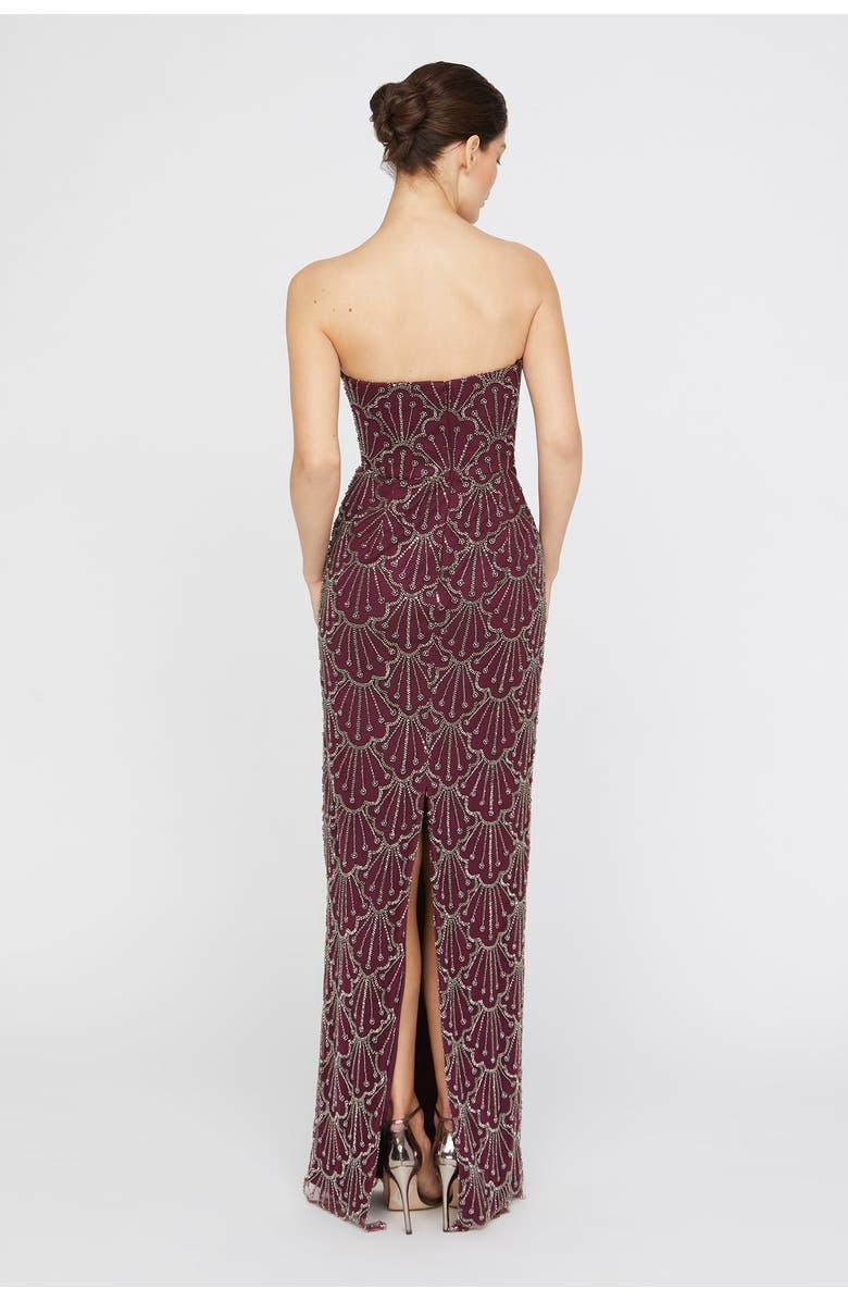 Theia Tessa Strapless Beaded Sweetheart Neckline Mesh Column Gown, Alternate, color, Oxblood