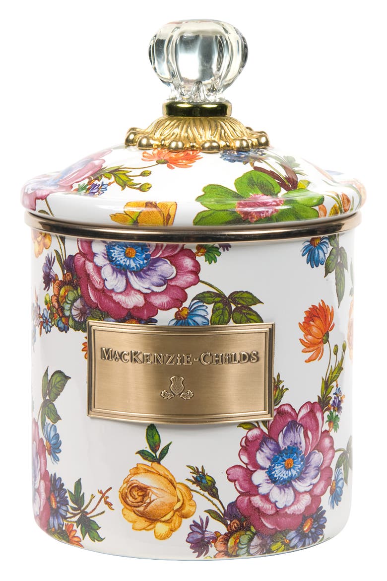 Flower Market Enameled Steel Small Canister, Main, color, WHITE MULTI