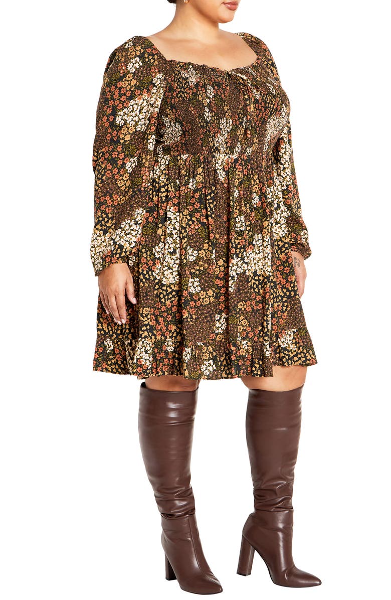 City Chic Tilly Floral Print Long Sleeve Minidress, Alternate, color, Underground Ditsy