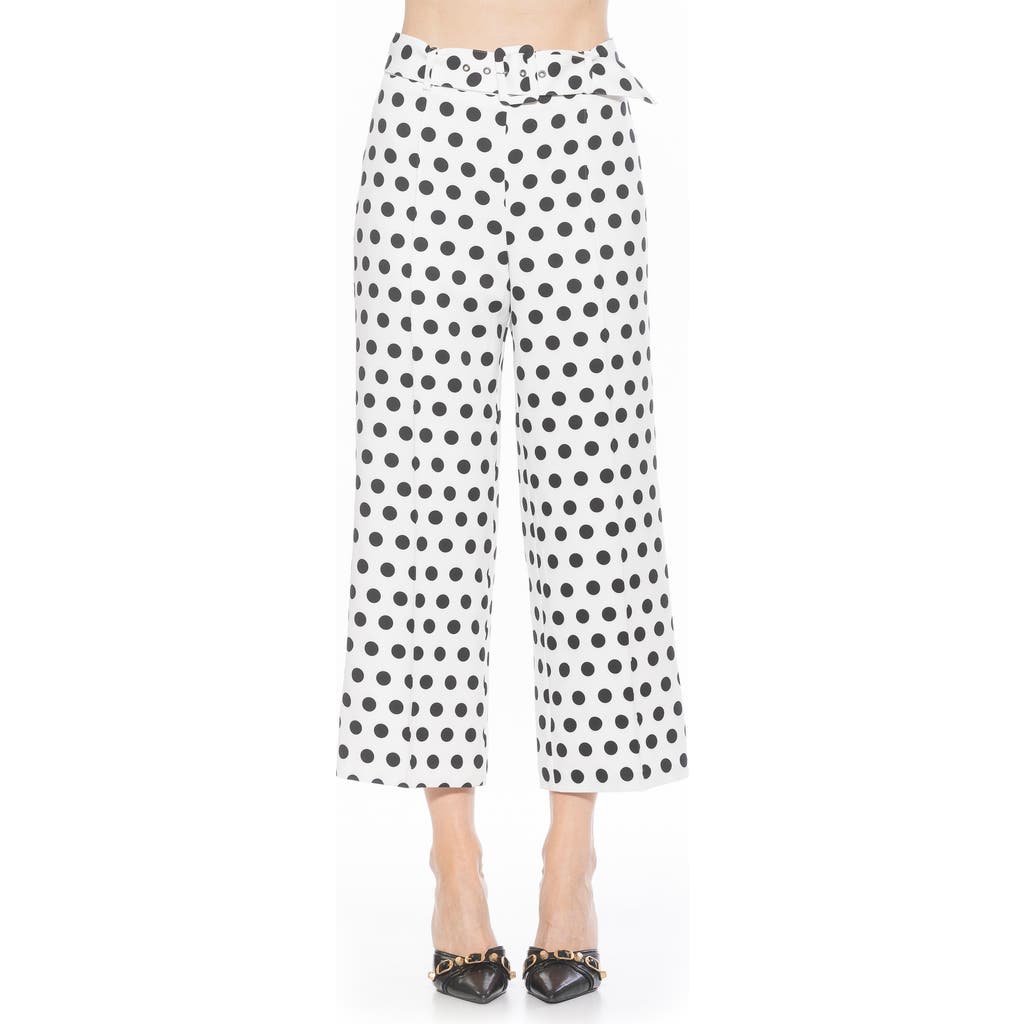 Alexia Admor Caden Polka Dot Belted Wide Leg Pants In Black White Polka Dots