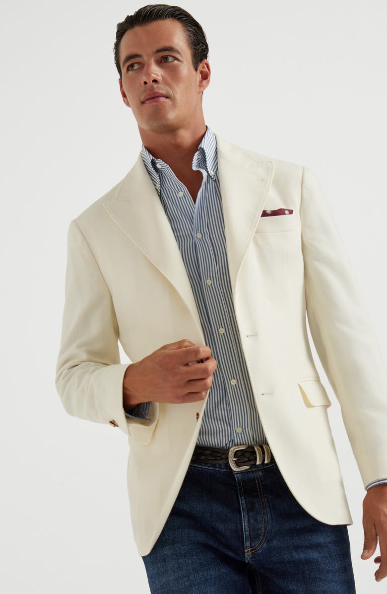 Brunello Cucinelli Striped poplin shirt, Alternate, color, Azure