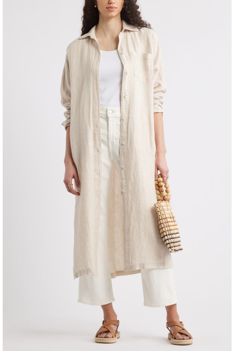 Long Sleeve Linen Button-Up Duster, Alternate, color, FLAX