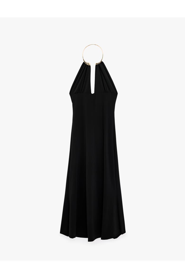 Metal Ring Detail Halter Neck Dress, Alternate, color, BLACK
