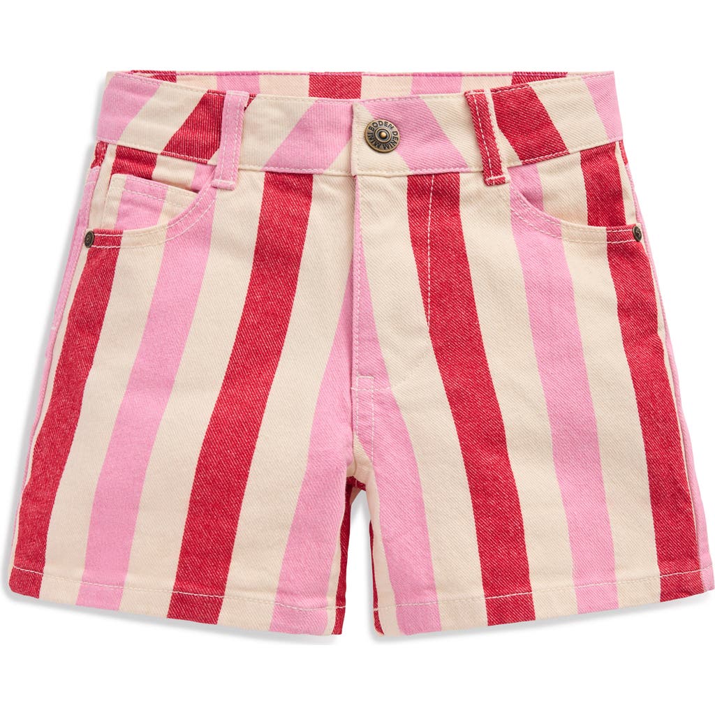 Mini Boden Kids' Stripe Denim Shorts In Pink And Red Stripe