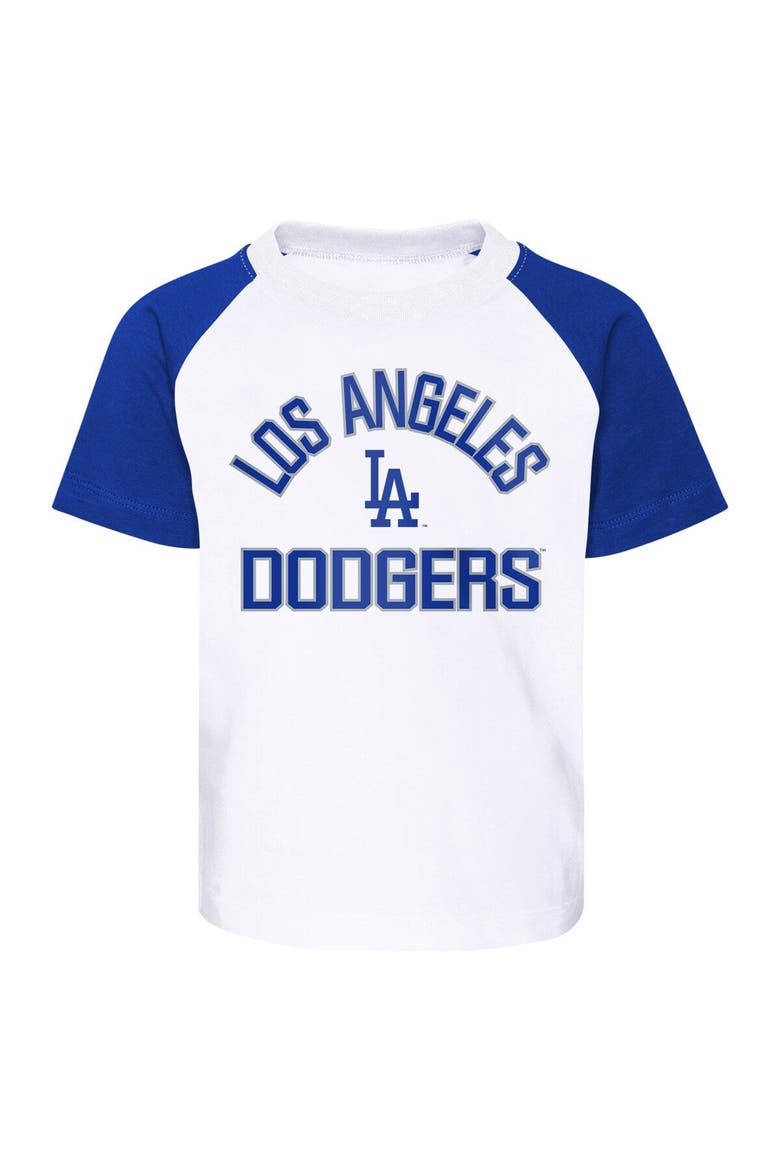 Toddler White/Heather Gray Los Angeles Dodgers Two-Piece Groundout Baller Raglan T-Shirt & Shorts Set, Alternate, color, White
