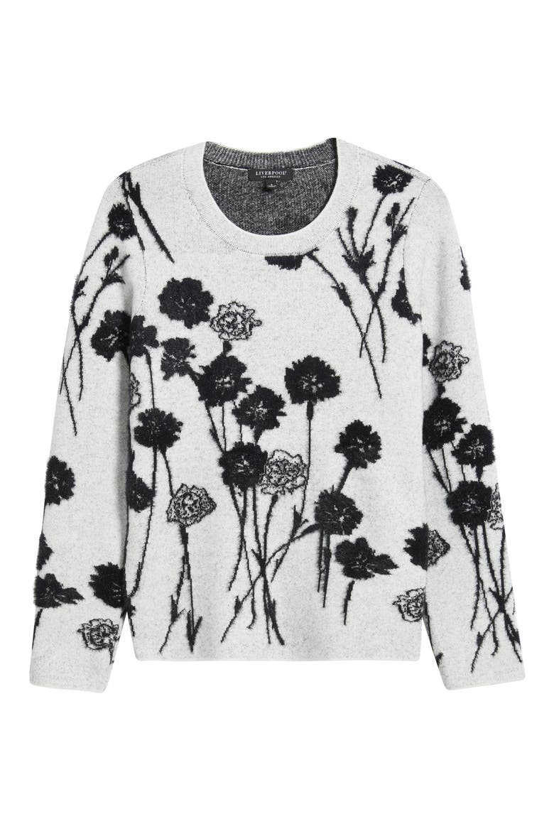 Floral Jacquard Crewneck Sweater, Alternate, color, LT GREY/ BLACK FLORAL