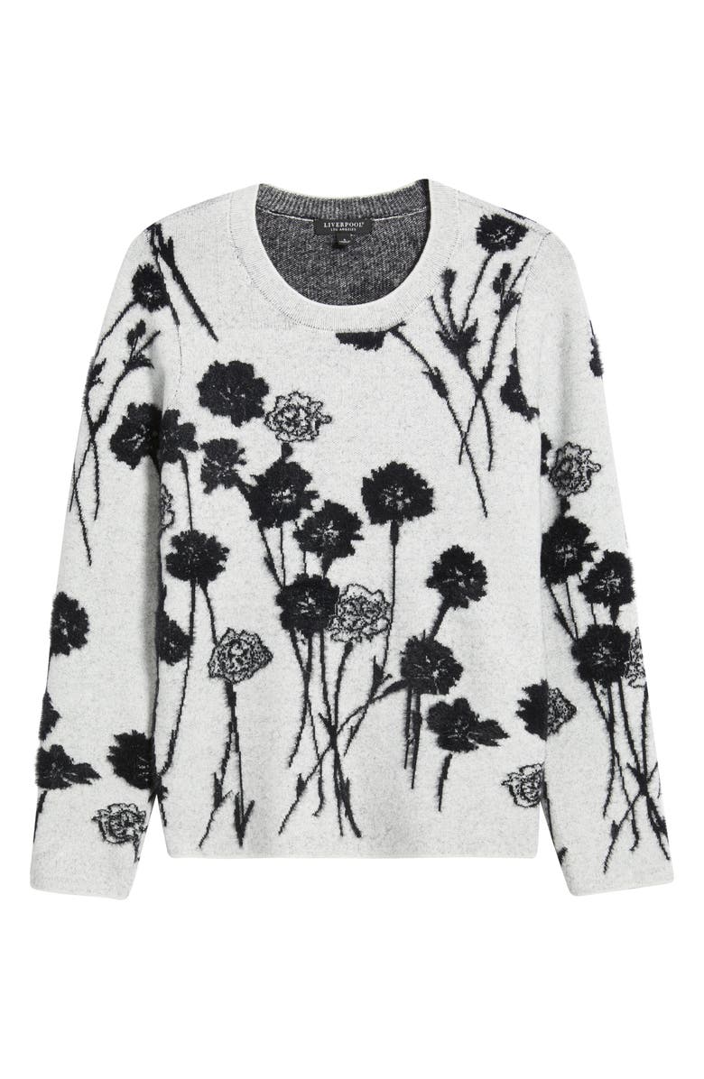 Liverpool Los Angeles Floral Jacquard Crewneck Sweater, Alternate, color, Lt Grey/ Black Floral