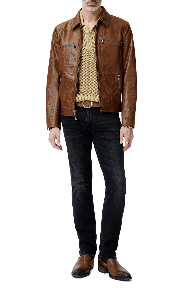 John Varvatos Crinkled Leather Jacket, Alternate, color, Hazelnut