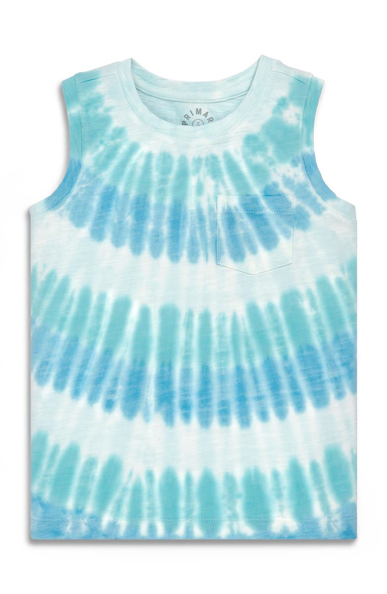 Primary Kids Pocket Tank In Tie Dye, Alternate, color, Cool Sunburst Tie Dye