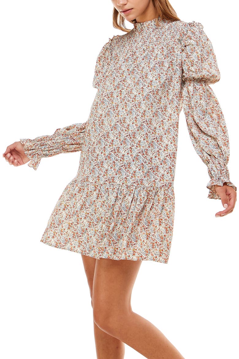 Rovigo Floral Long Sleeve Minidress, Alternate, color, IVORY DITSY
