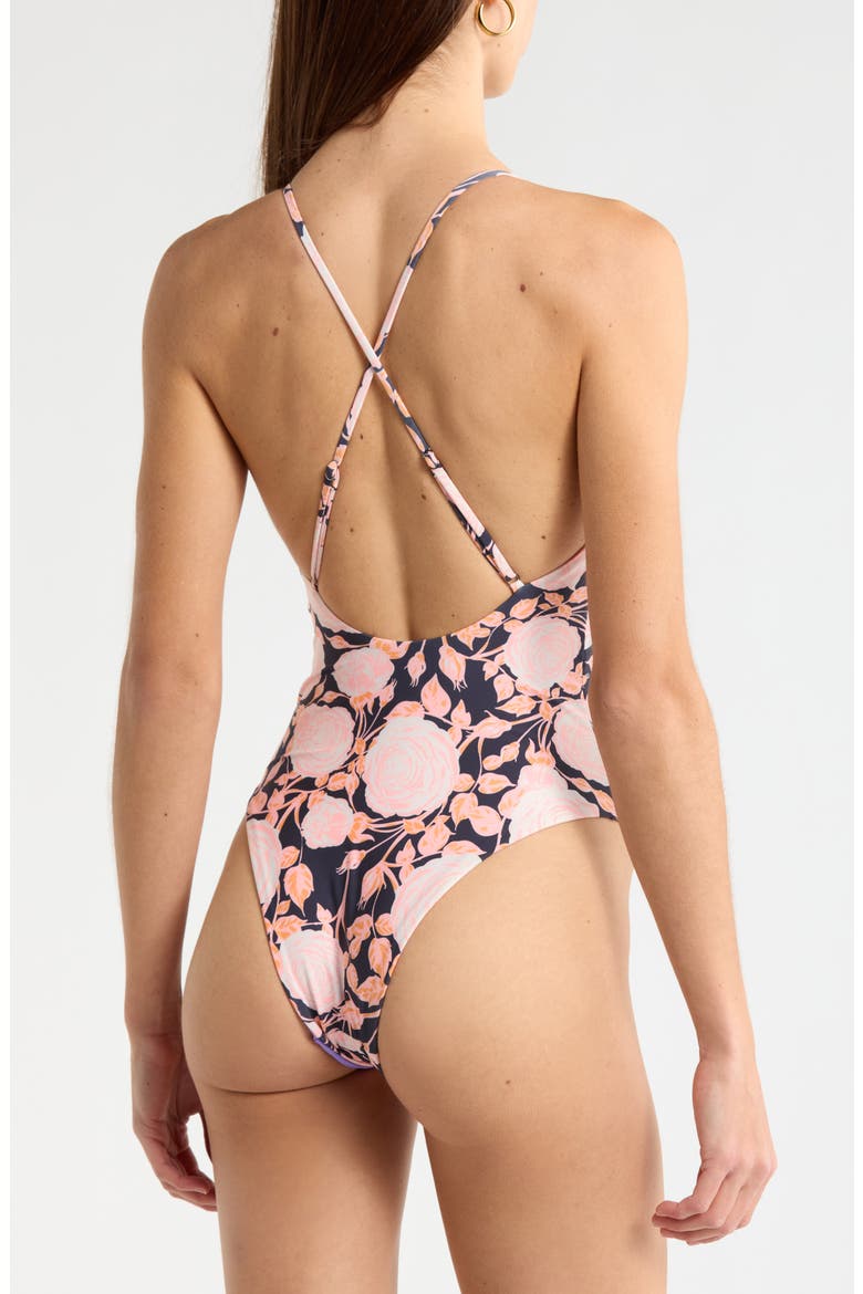 Rose Petals Luster One-Piece Swimsuit, Alternate, color, BLACK