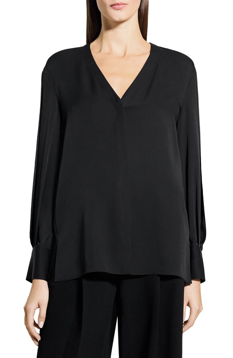 Theory Woven Silk Shirt, Main, color, Black