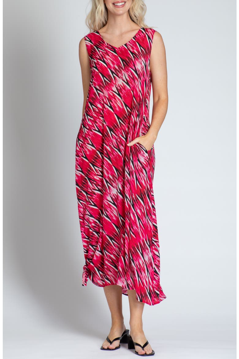 Print V-Neck Sleeveless Chiffon Midi Dress, Main, color, RED MULTI