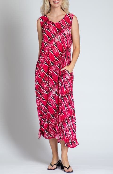 Print V-Neck Sleeveless Chiffon Midi Dress