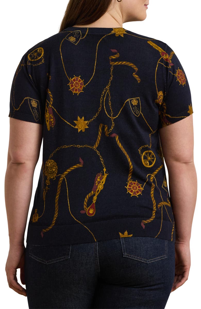 Lauren Ralph Lauren Eylah Medallion Print Short Sleeve Cotton & Modal Sweater, Alternate, color, 