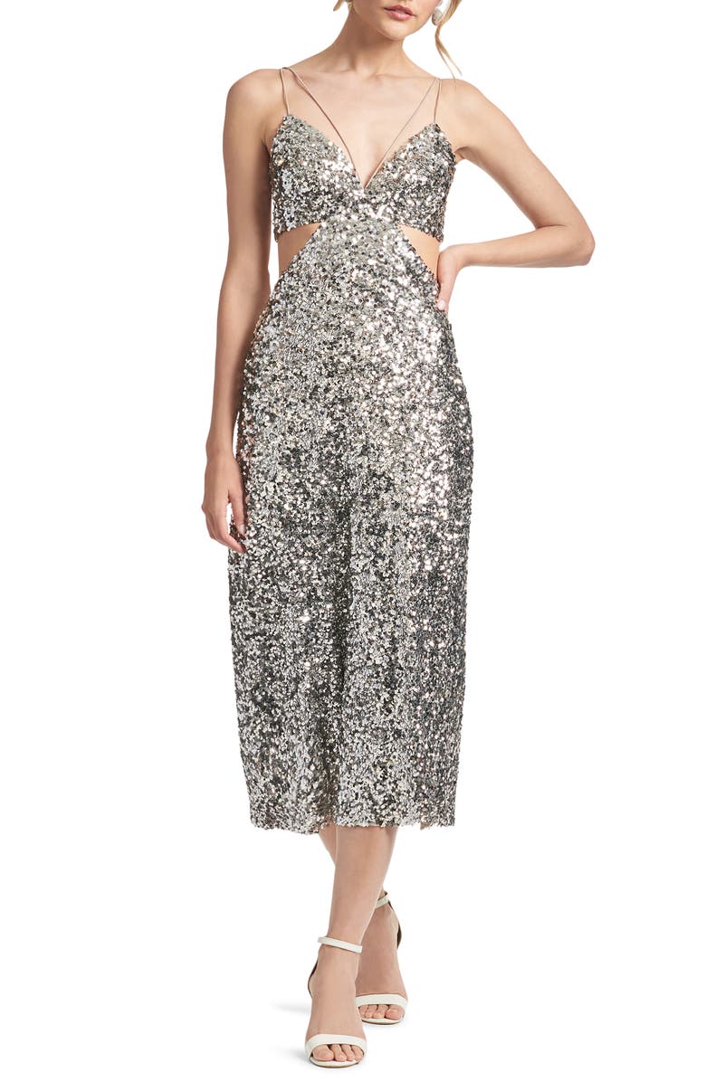 Sachin & Babi Roux Sequin Cutout Midi Dress, Main, color,