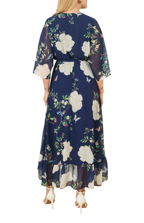 Yumi Bird And Floral Print Midi Wrap Dress In Multi