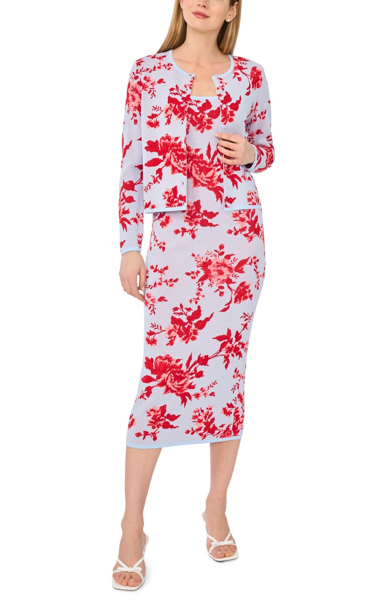 Ted Baker Floral Sleeveless Sweater Dress with Cardigan, Alternate, color, Dusty Sky Blue