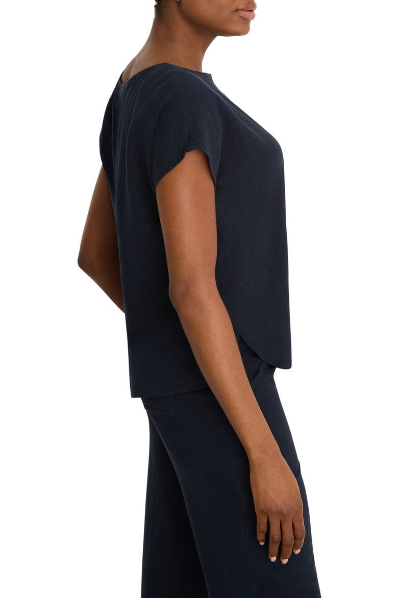 Rumba Linen Blend Split Neck Top, Alternate, color, DARK INDIGO