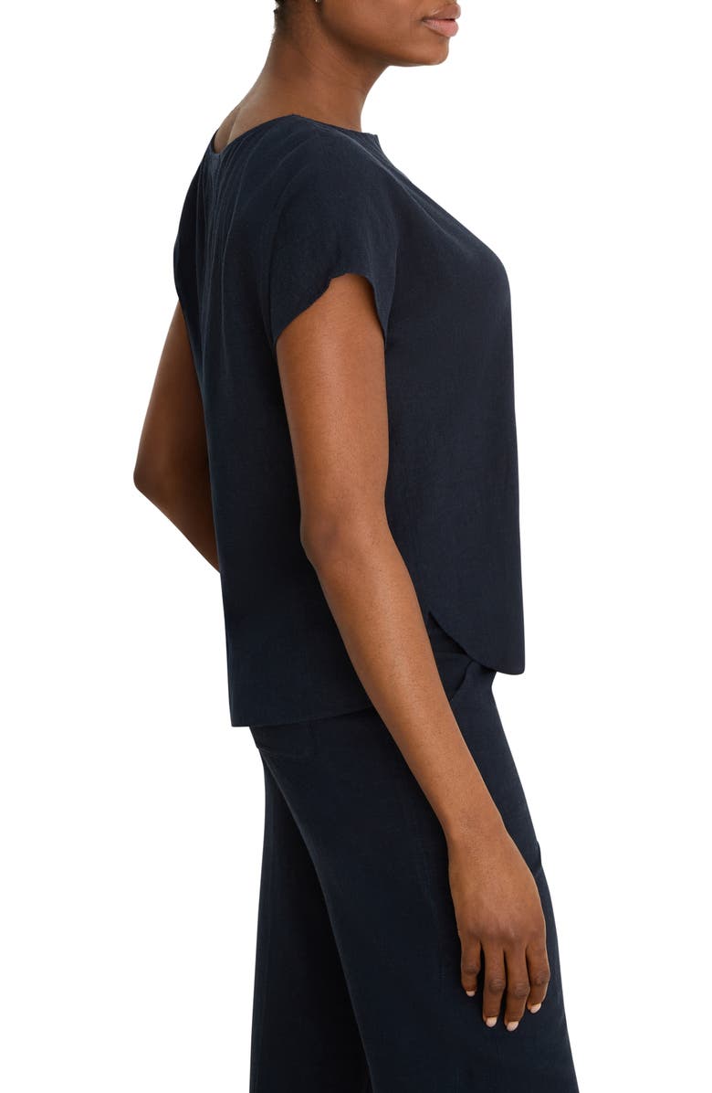NIC+ZOE Rumba Linen Blend Split Neck Top, Alternate, color, Dark Indigo