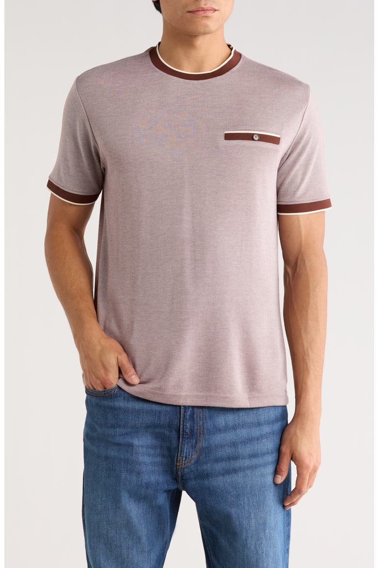 Tipped Crewneck Knit T-Shirt, Main, color, BROWN