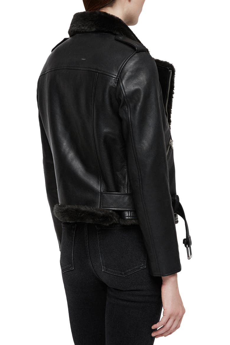 Balfern Lux Leather Biker Jacket with Faux Fur Trim, Alternate, color, BLACK/ MAGMA GREY