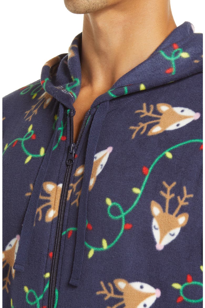 Fam Jam Microfleece Hooded Jumpsuit Pajamas, Alternate, color, NAVY PEACOAT REINDEER