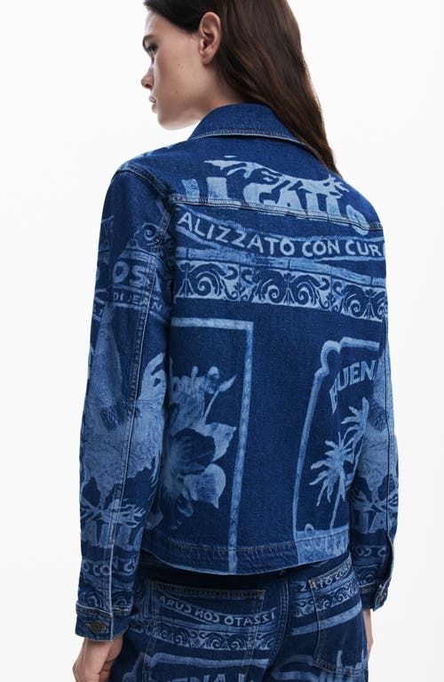 Desigual Palm Tree Denim Jacket In Blue